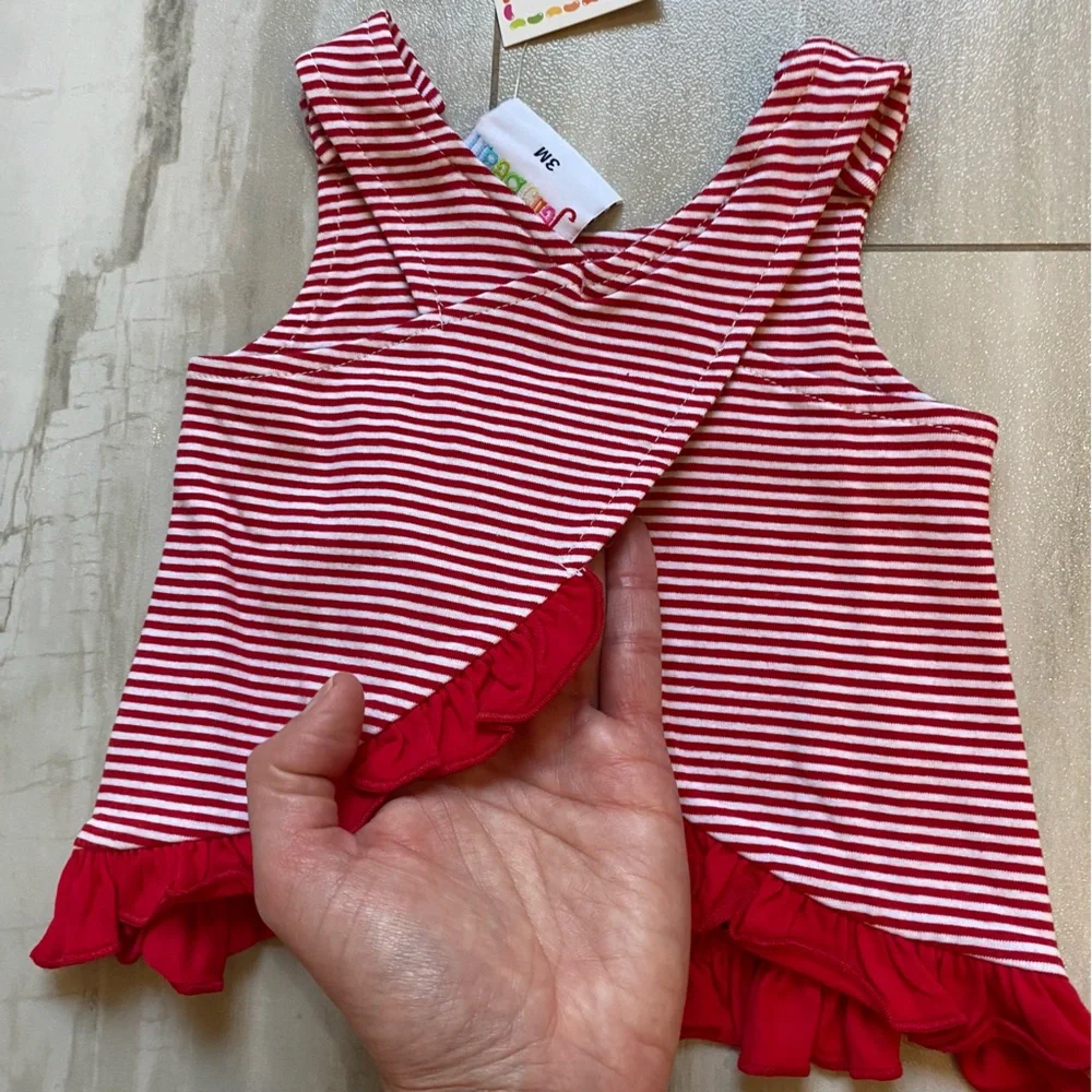 NWT JellyBean Red and White Striped Classic Swing Top and Bubble Shorts Set, 3M